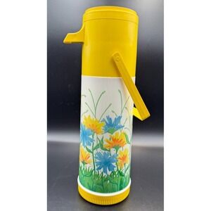 Vintage Aladdin Thermos Push Button Drink Dispenser, Yellow Floral Pattern